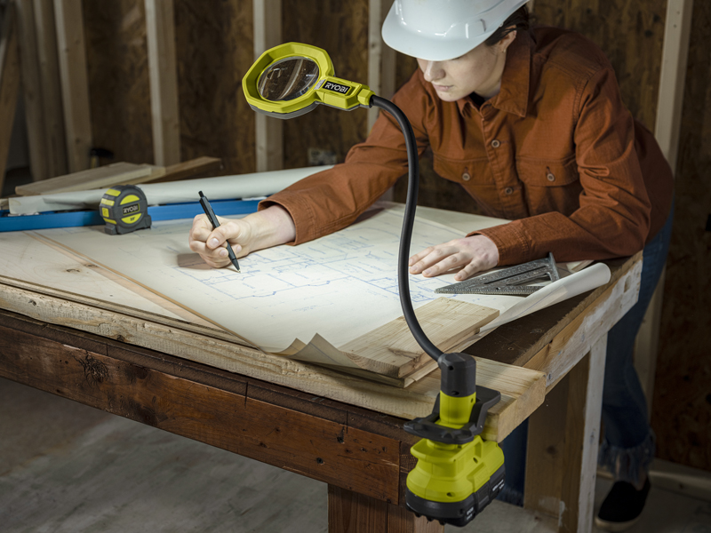 Product Features Image for 18V ONE+ MAGNIFYING LED CLAMP LIGHT.