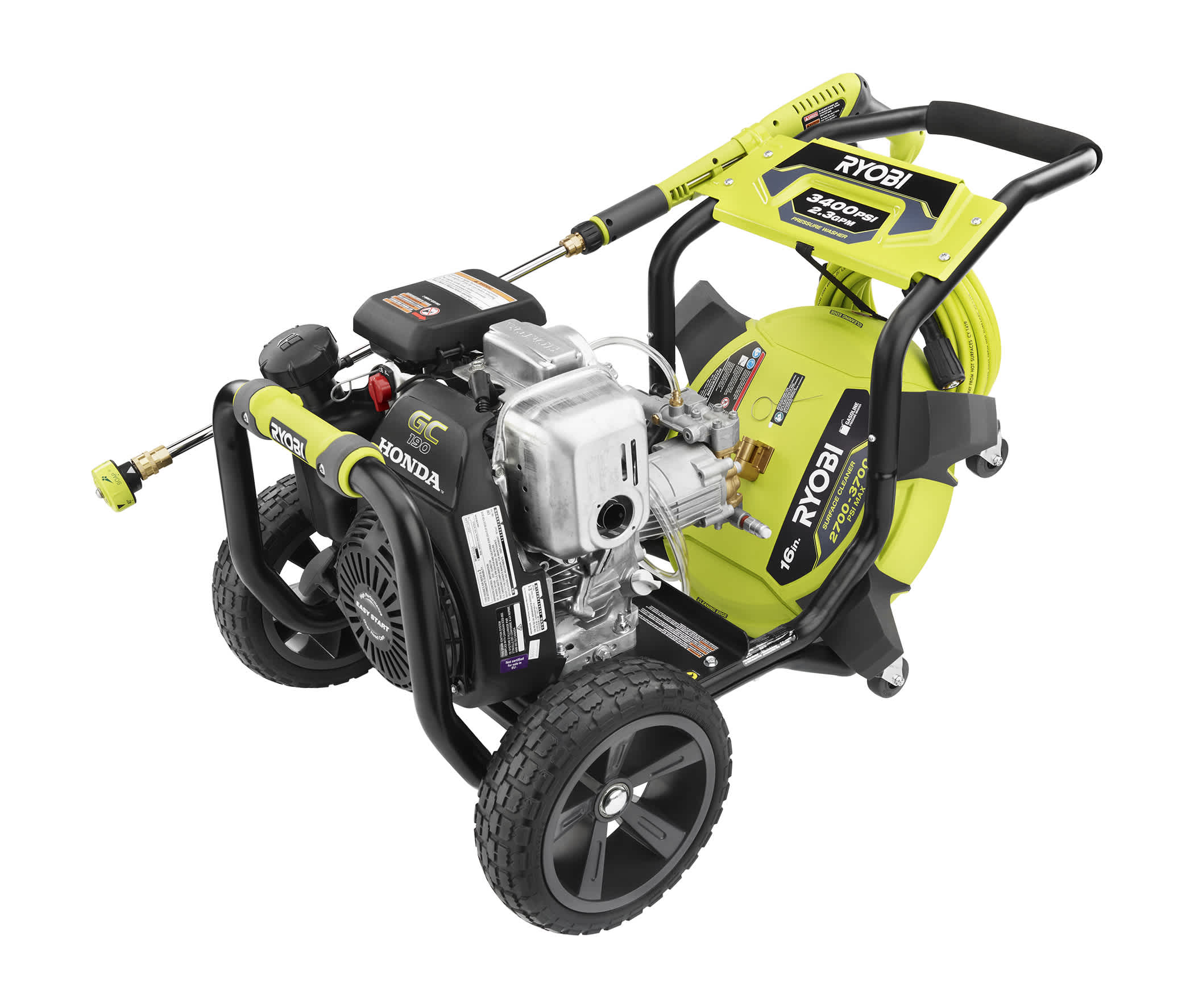 Feature Image for 3400 PSI HONDA GC190 GAS PRESSURE WASHER WITH 16" SURFACE CLEANER.