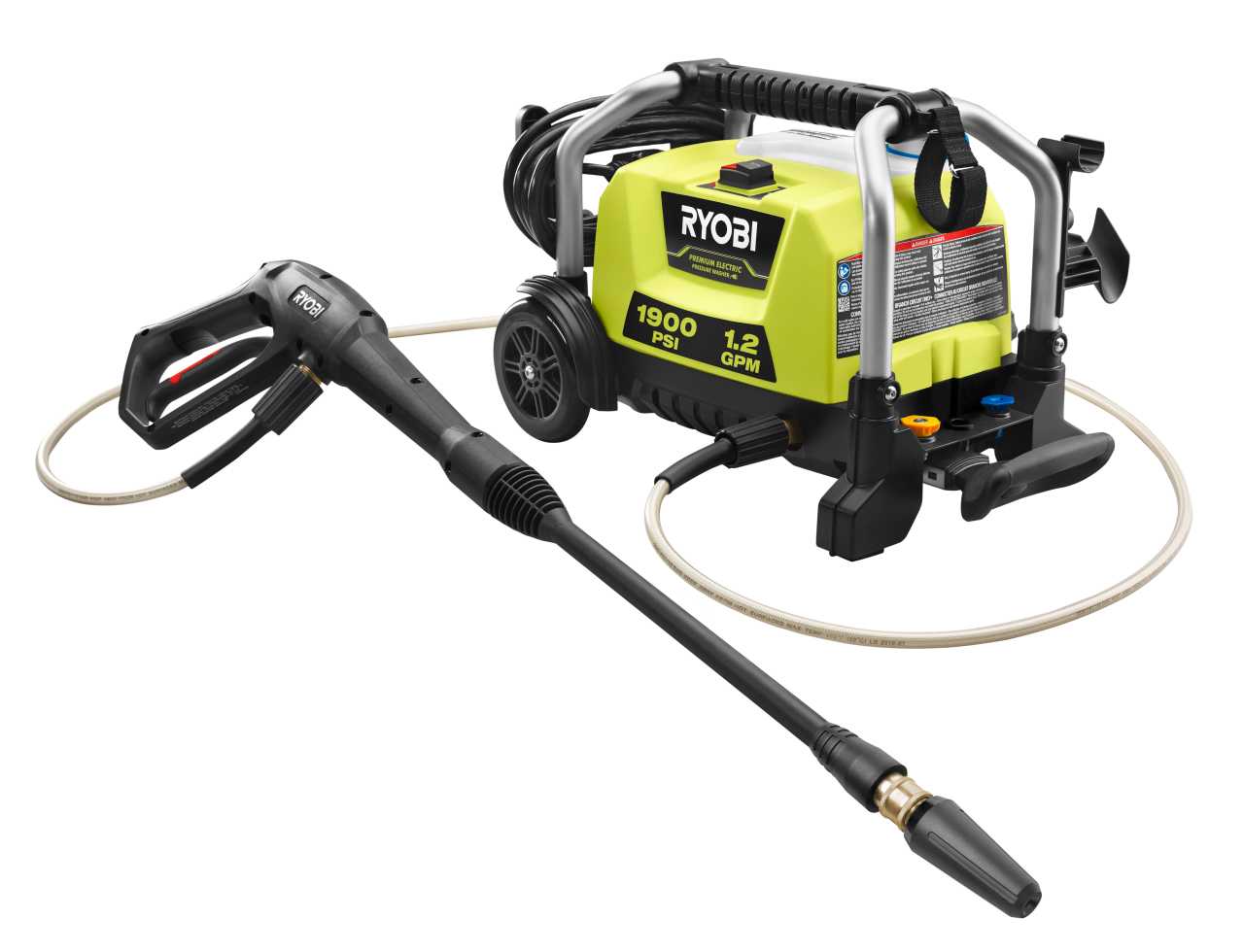 Product Features Image for 1900 PSI 1.2 GPM Cold Water Wheeled Electric Pressure Washer.