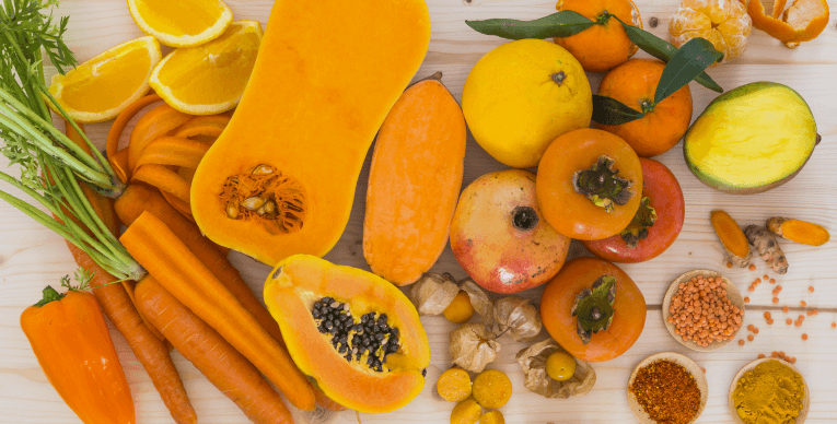 Frutas y verduras color naranja