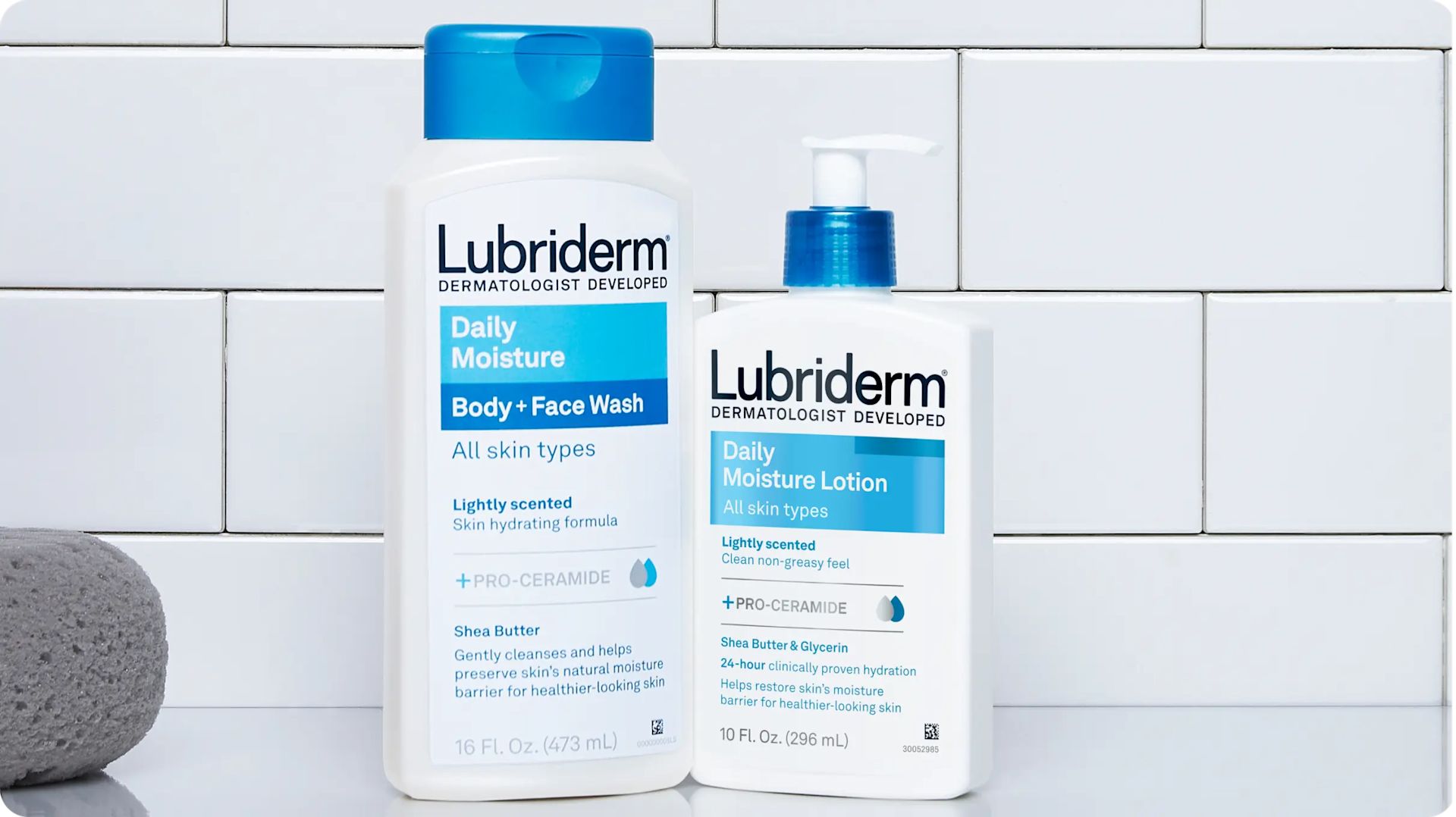 Lubriderm(R) Daily Moisture products on blue background