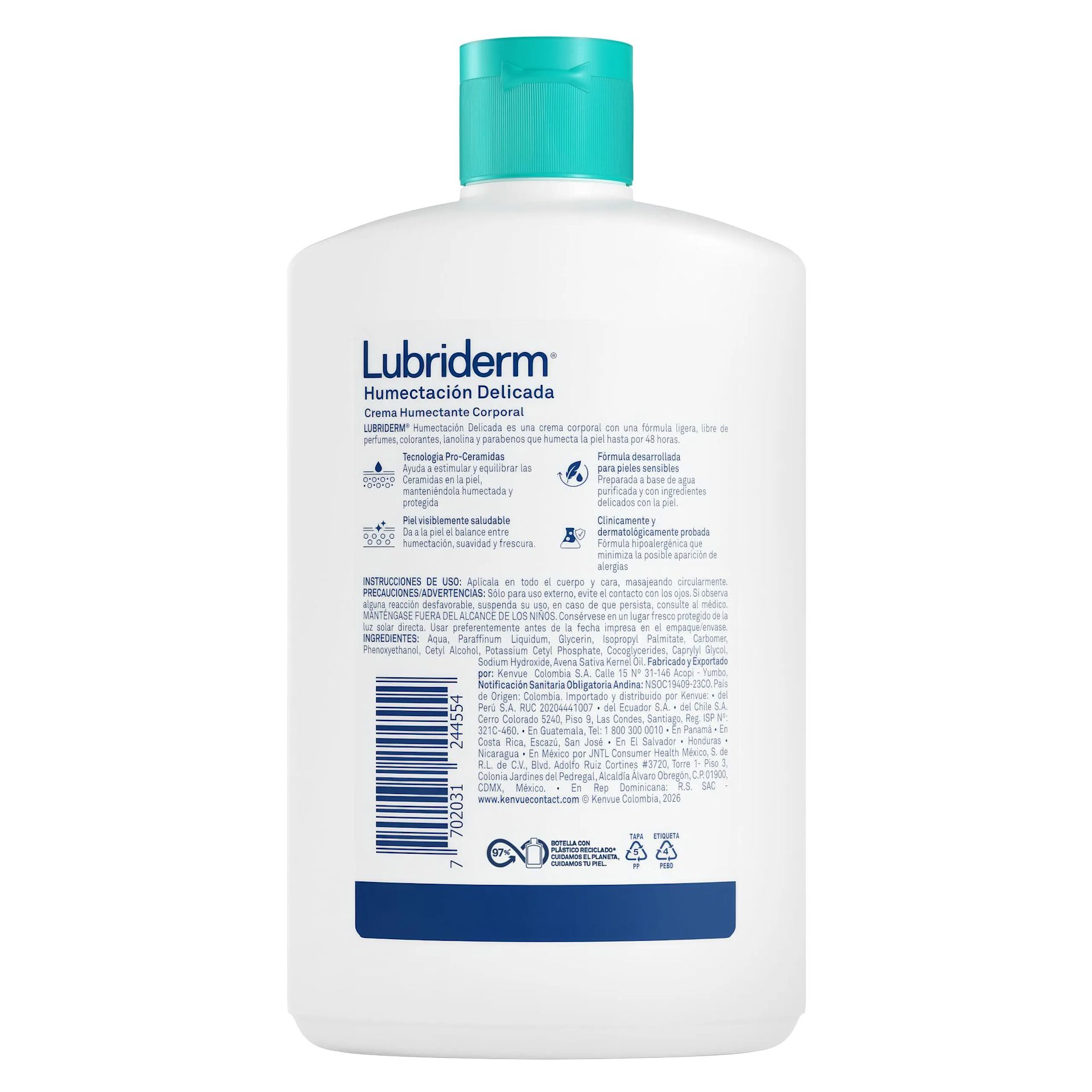 LUBRIDERM LATAM COL 7702031244554 HUMECTACION DELICADA 400ML 00180