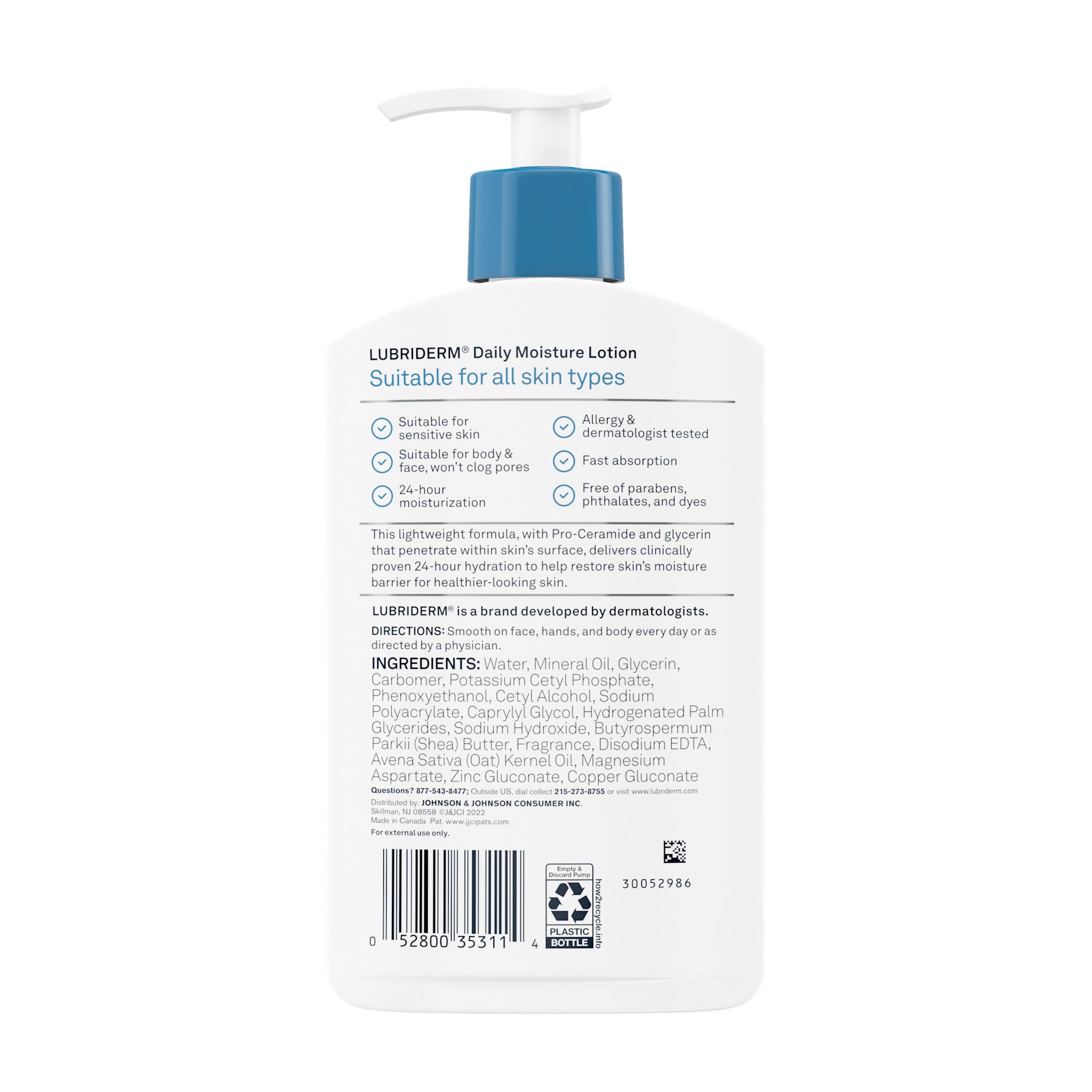 Back Pack shot of Lubriderm® Daily Moisture Lotion 10 oz
