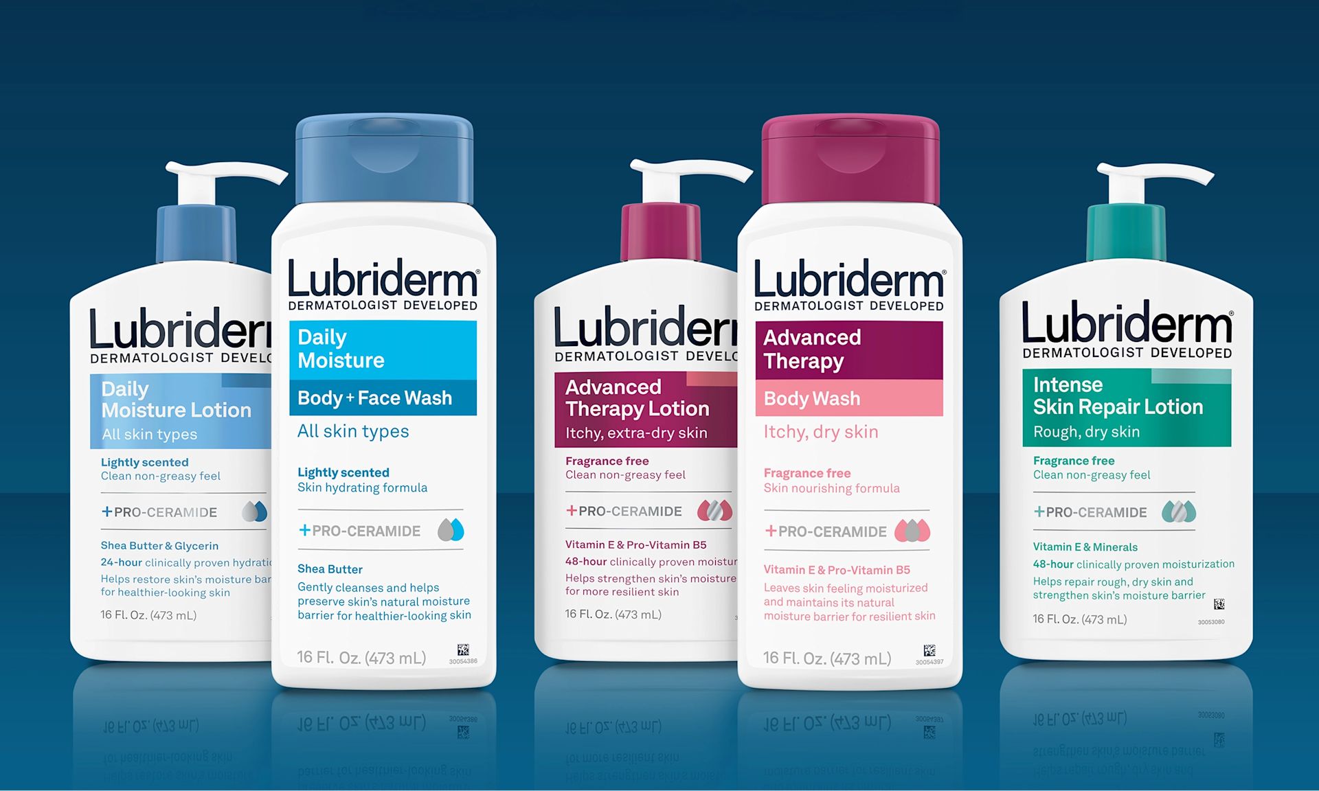 The Lubriderm® products line up you love, now with +Pro-Ceramide!
