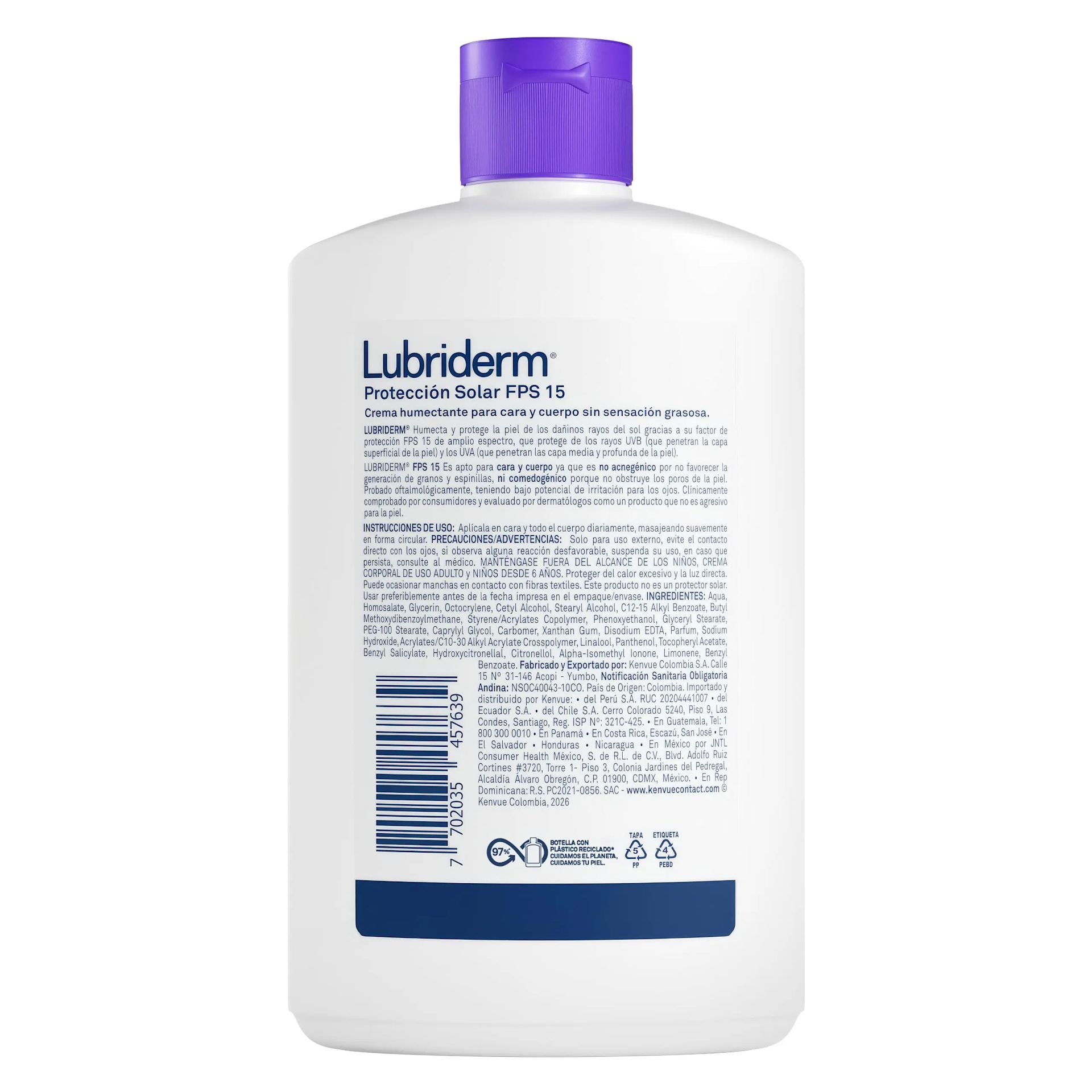 LUBRIDERM LATAM COL 7702035457639 PROTECCION SOLAR FPS15 400ML 00180