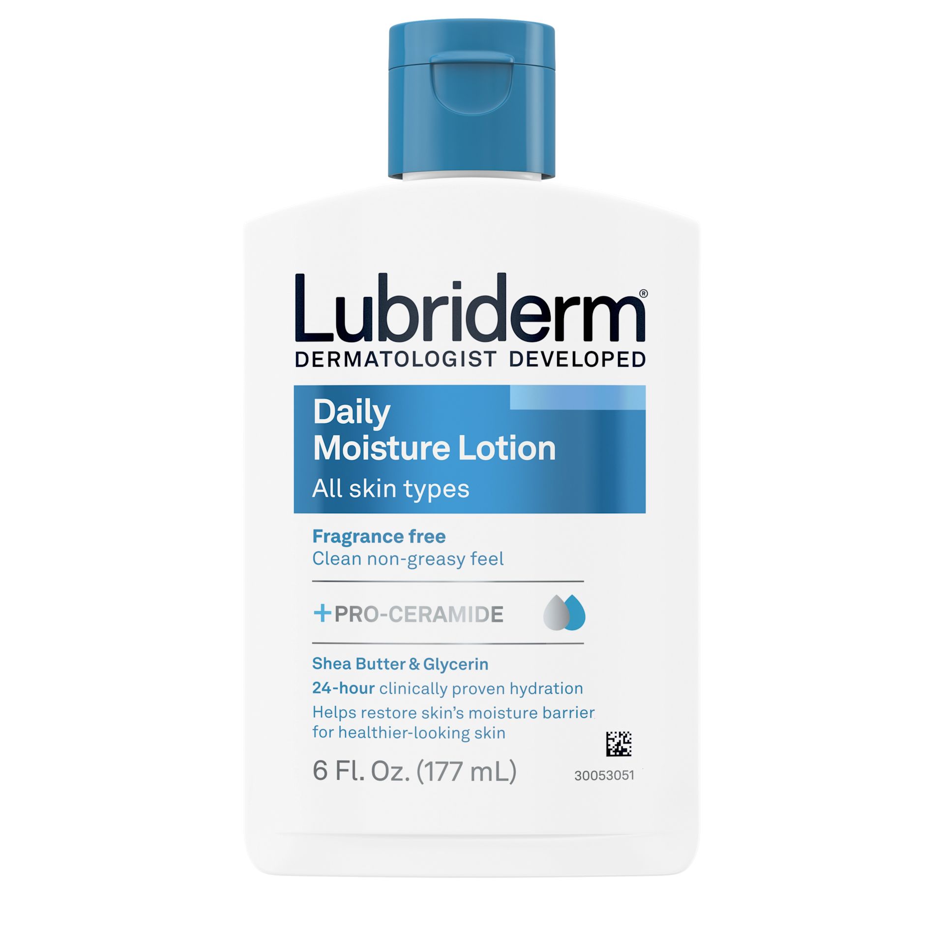 Front Pack shot of Lubriderm® Daily Moisture Lotion Fragrance-Free 6 oz