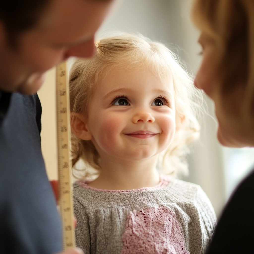 parents measuring the height of child