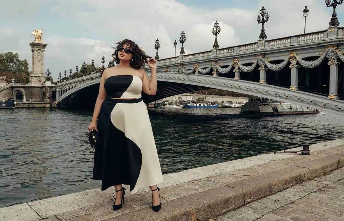 Gabi Fresh in black and white plus size top and skirt