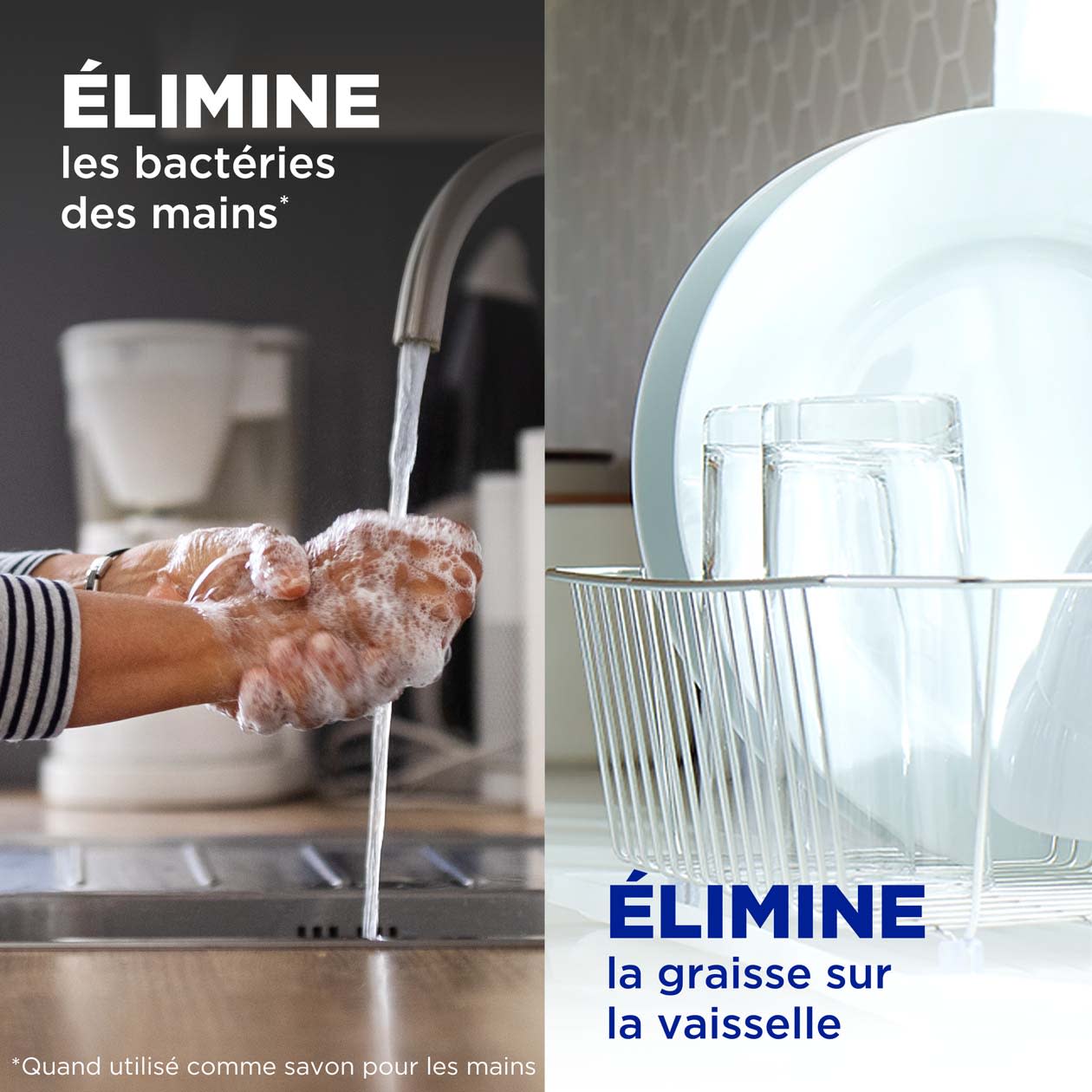 COMBAT LA GRAISSE SUR LA VAISSELLE  ÉLIMINE LES BACTÉRIES SUR LES MAINS