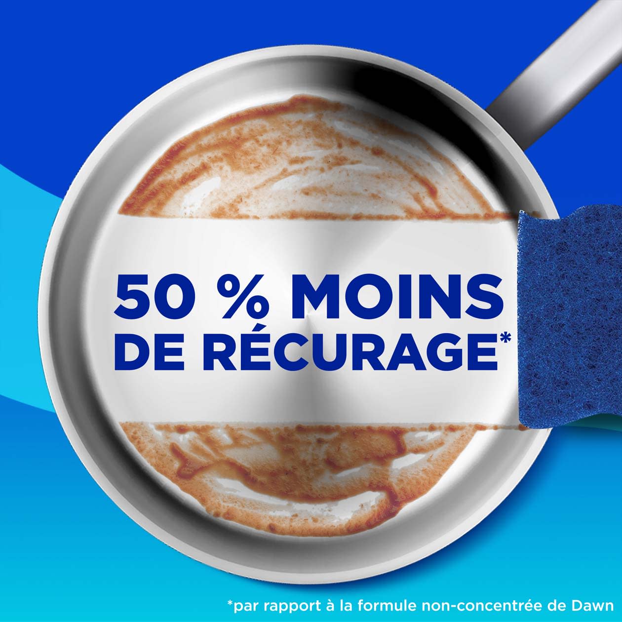 50 % moins de récurage par rapport à la formule non-concentrée de Dawn