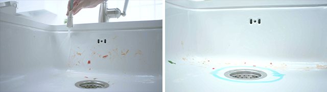 Hand rinsing sink using faucet and ring of dawn poured into bottom of sink around drain