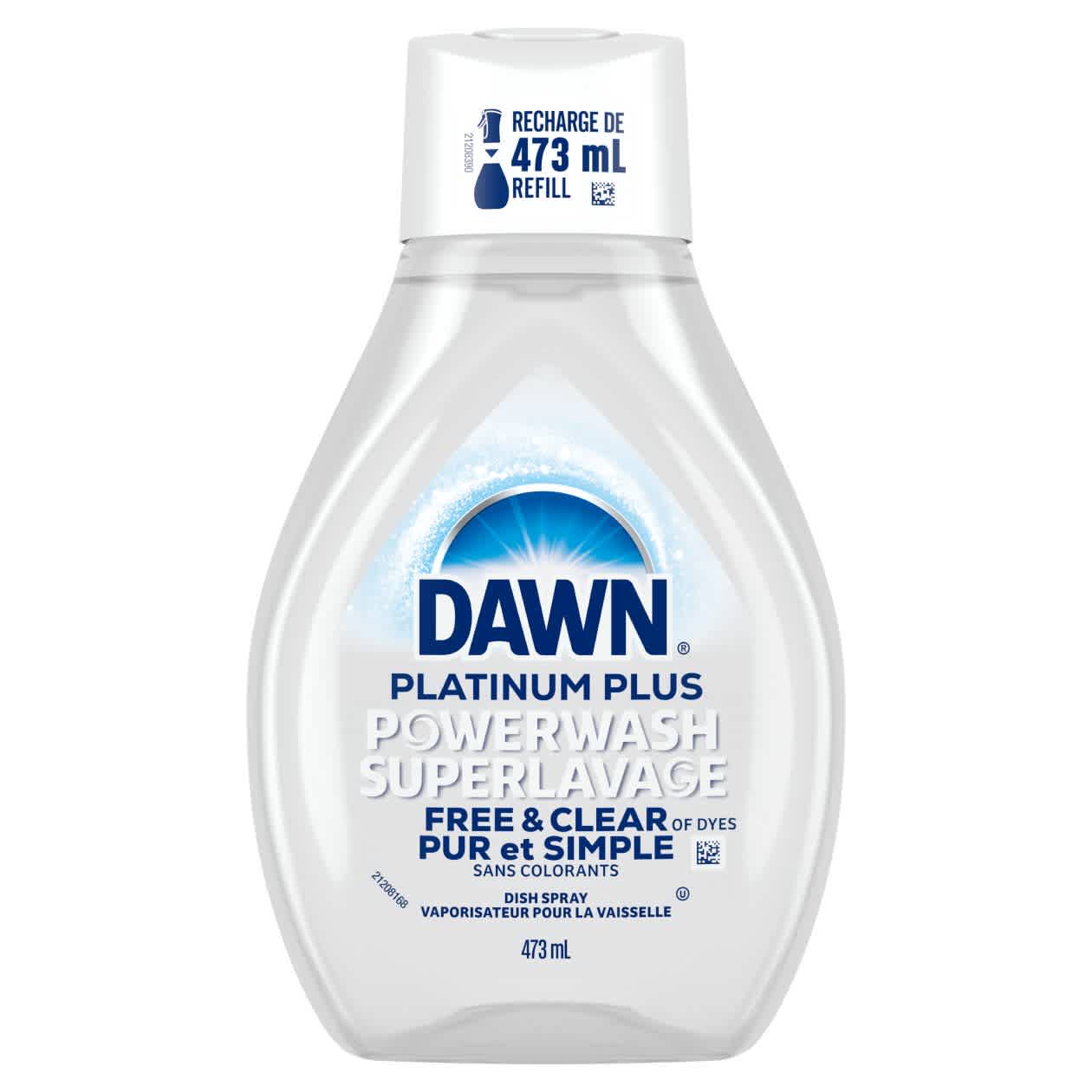 Recharge de vaporisateur à vaisselle Dawn Powerwash Free & Clear, parfum léger de poire