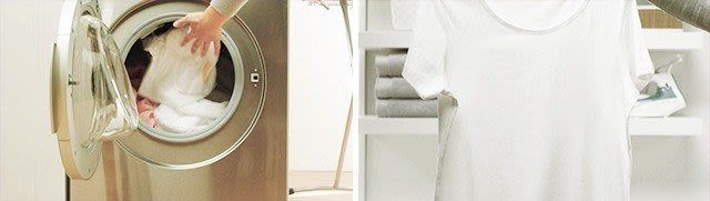 Tossing shirt into washing machine and dried cleaned shirt