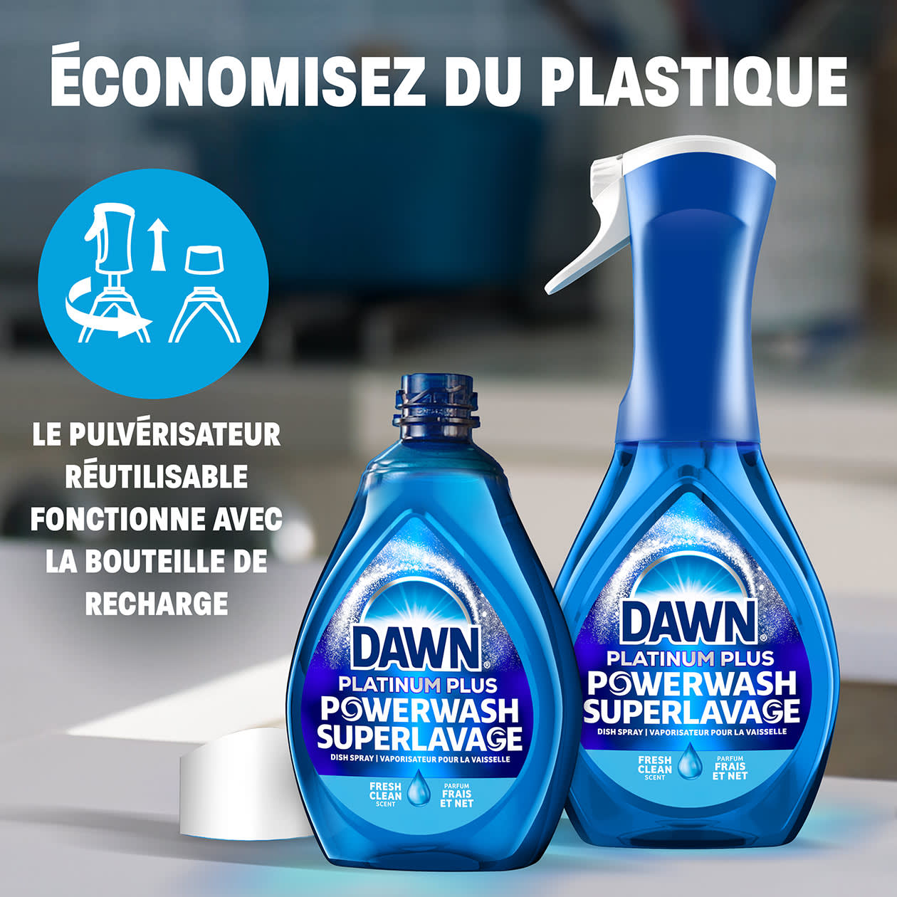 economisez du plastique, le pulverisateur reutilisable fonctionne avec la bouteille de recharge