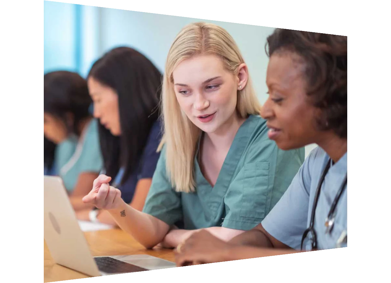 Nursing students working together