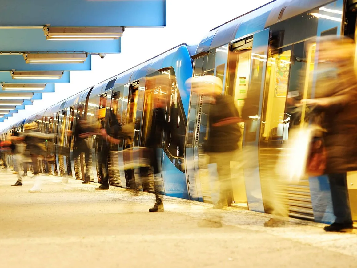 Commuters coming out of subway