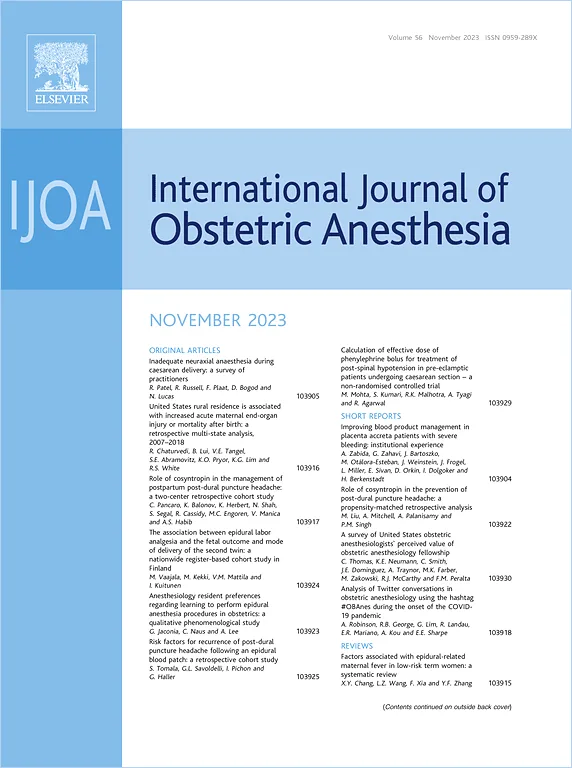 Sample cover of International Journal of Obstetric Anesthesia