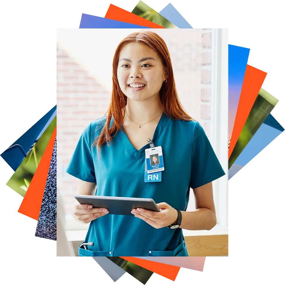 大講義室で話をしている看護学生