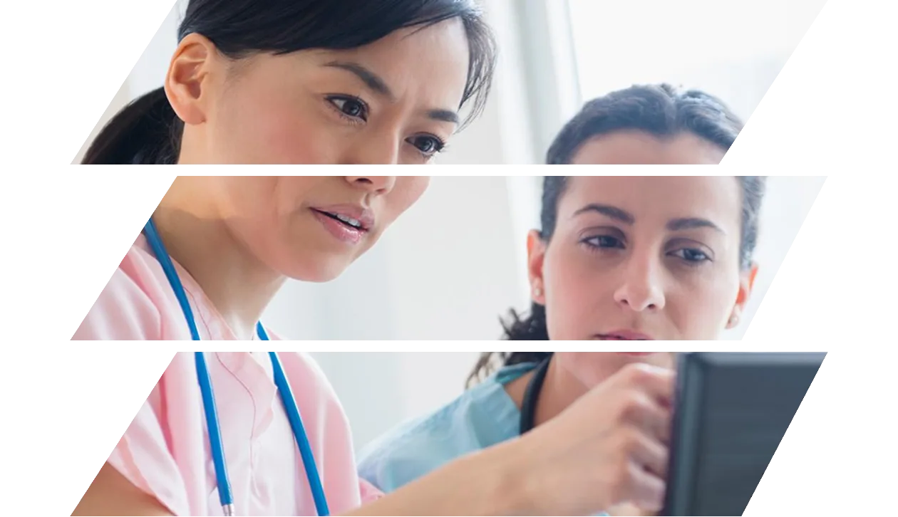female nurse checking tablet