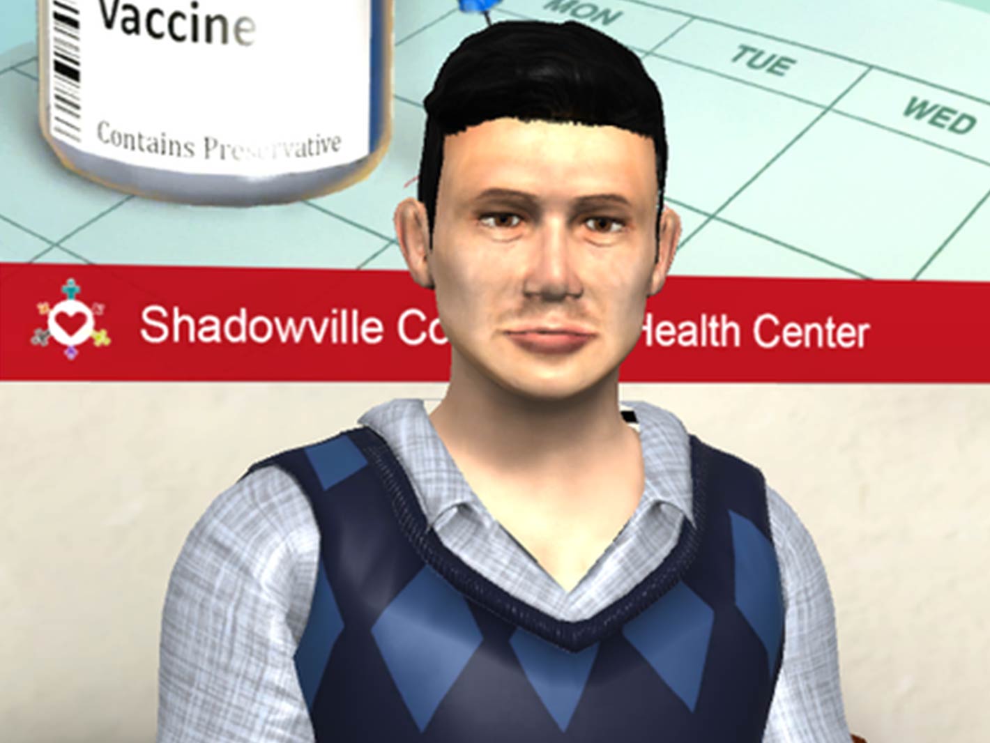 Shadow Health screenshot of patient in a clinic