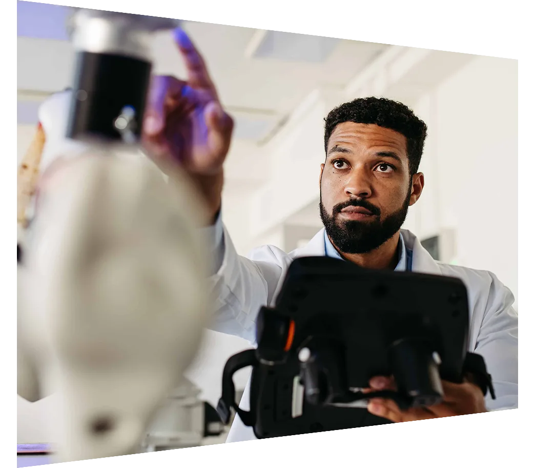 Robotic engineer working on robotic knee replacement surgery project