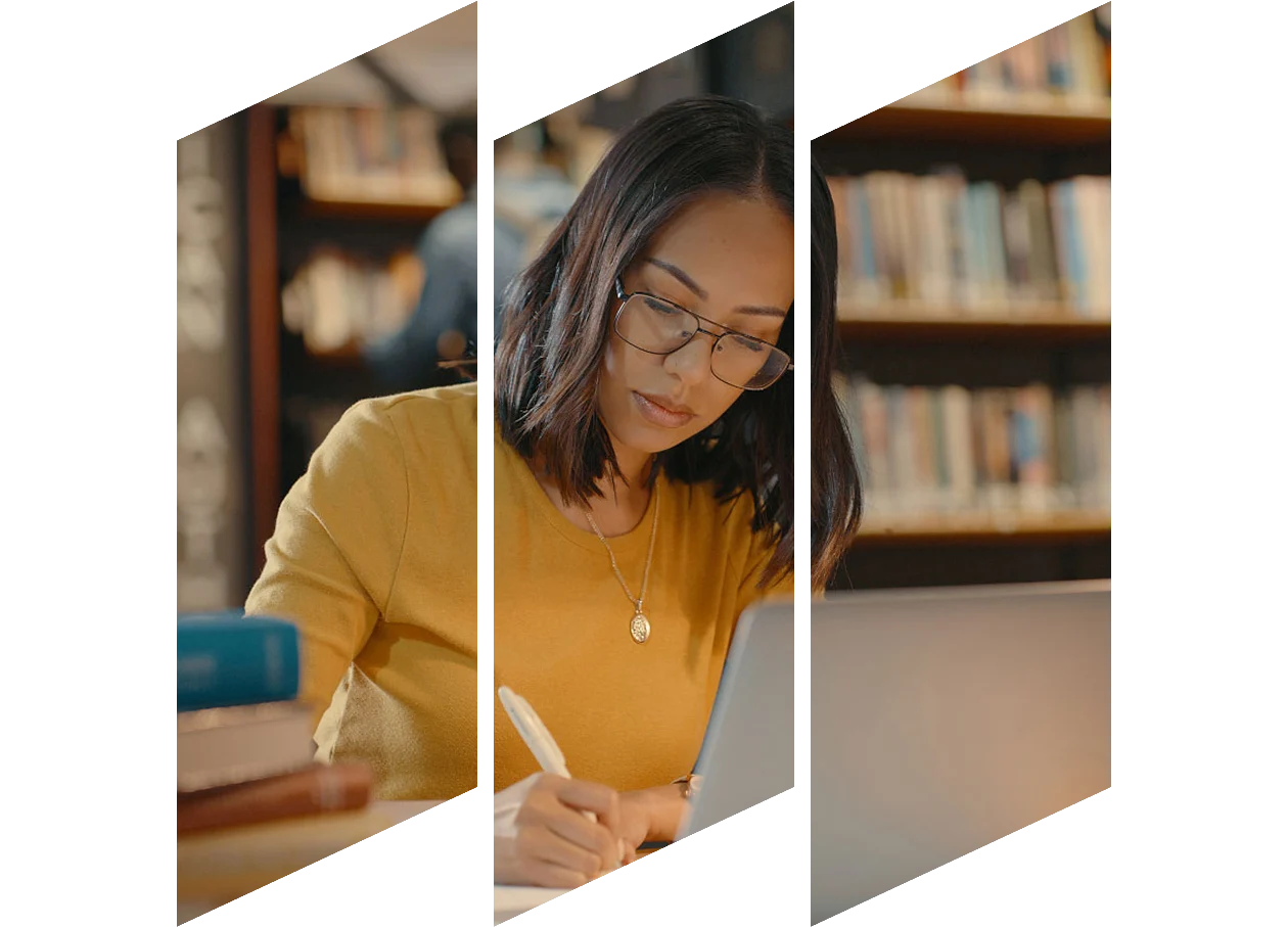 Young woman doing research in a library