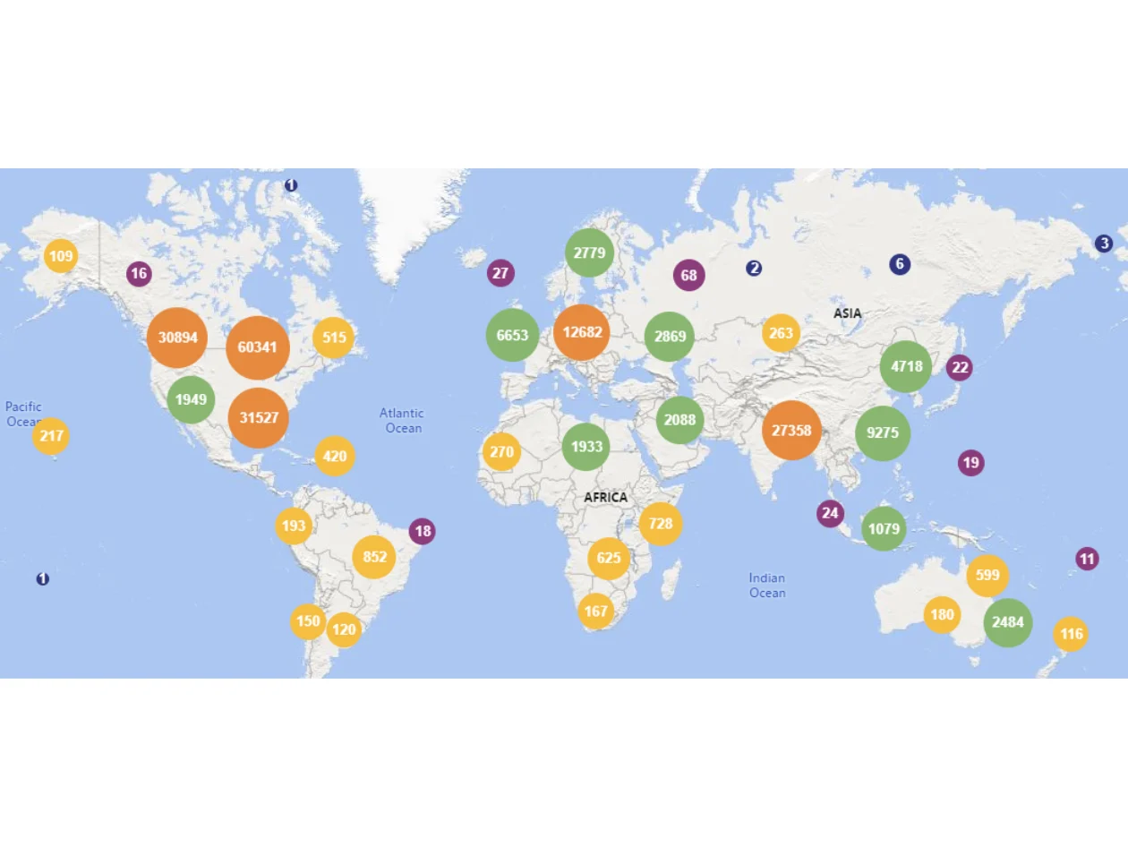 World map showing readership distribution