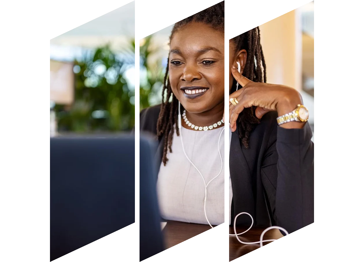 Female businesswoman having an online teleconference meeting on her laptop