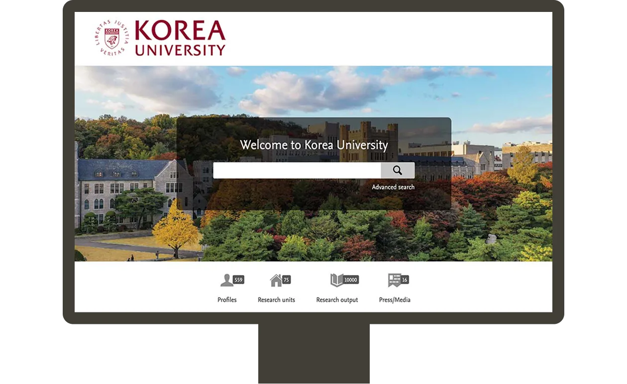 Screenshot of Korea University research portal