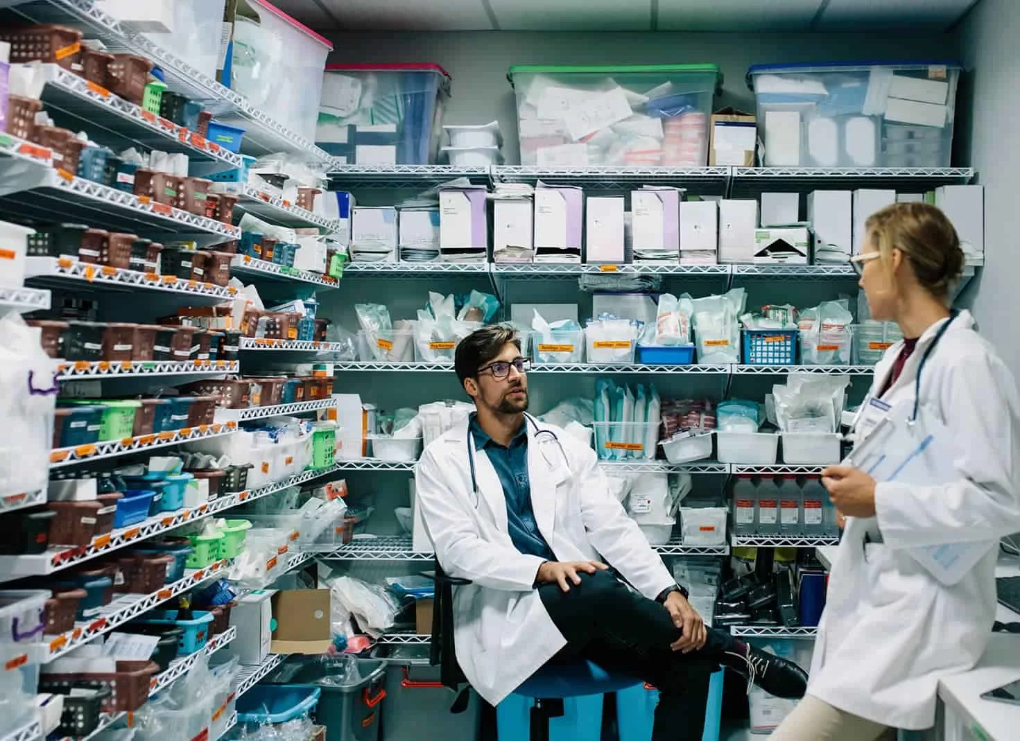 Two pharmacists at drug dispensary