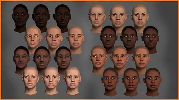 Image of anatomy models with varying skin pigmentation