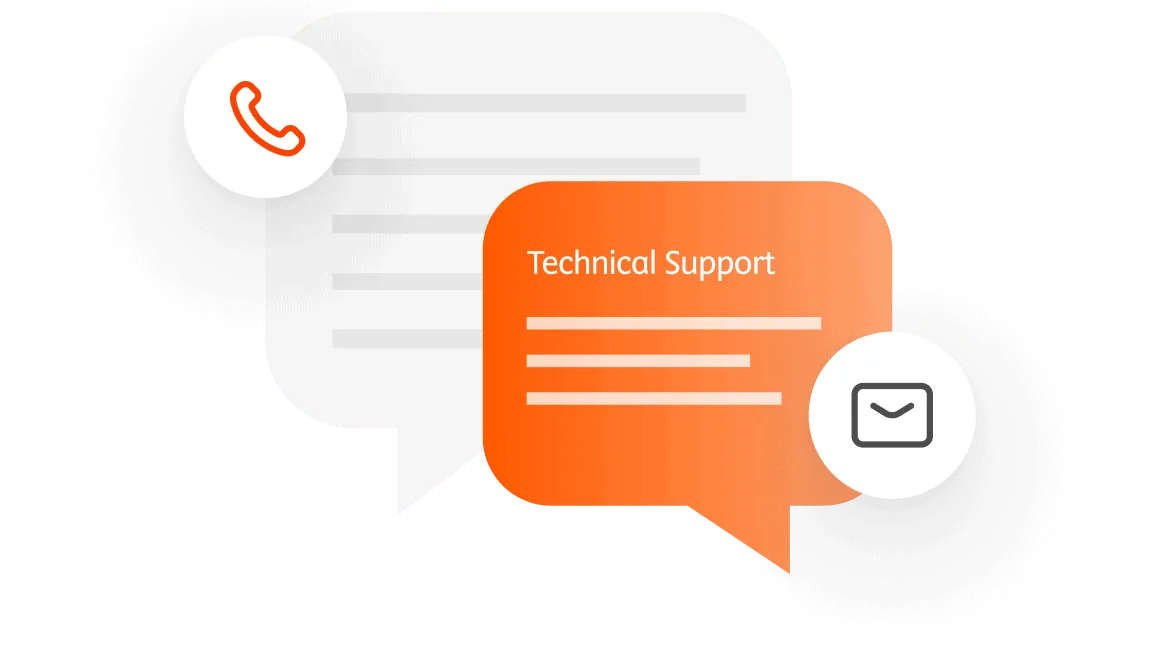 UI illustration showing notification methods for technical support