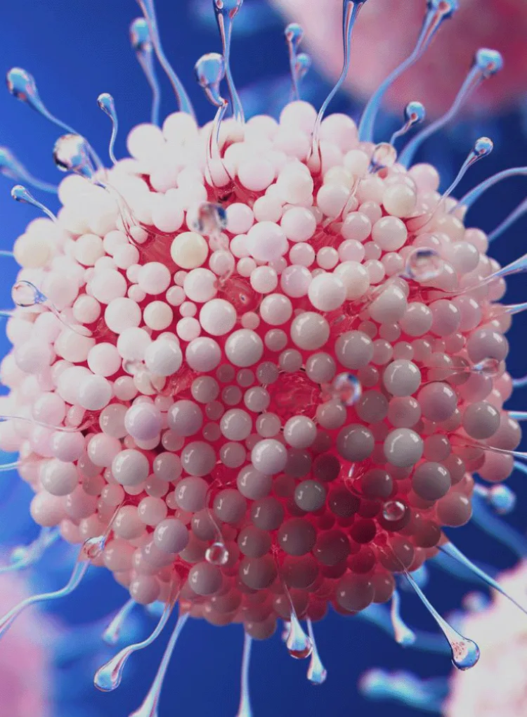 Close-Up Of Pink Spiked Virus Sphere For Science And Medical Research Imaging