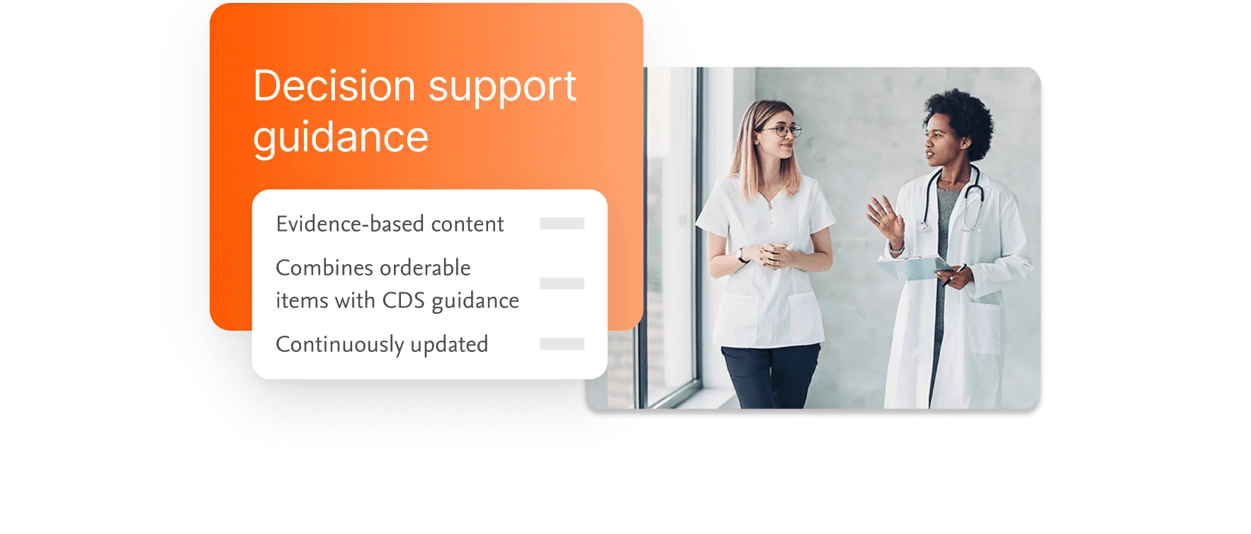 Doctor and nurse talking with overlay of Order Sets guidance for decision support