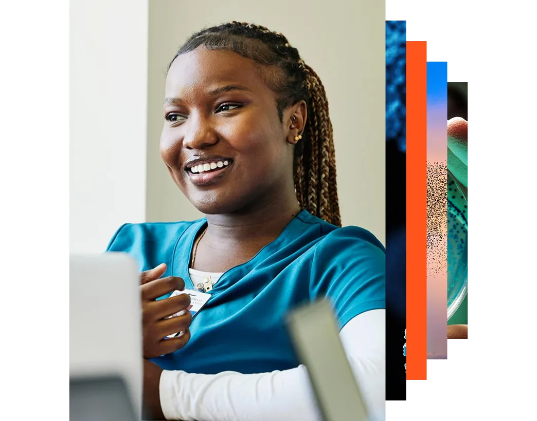 Female nurse in a team meeting in a hospital conference room