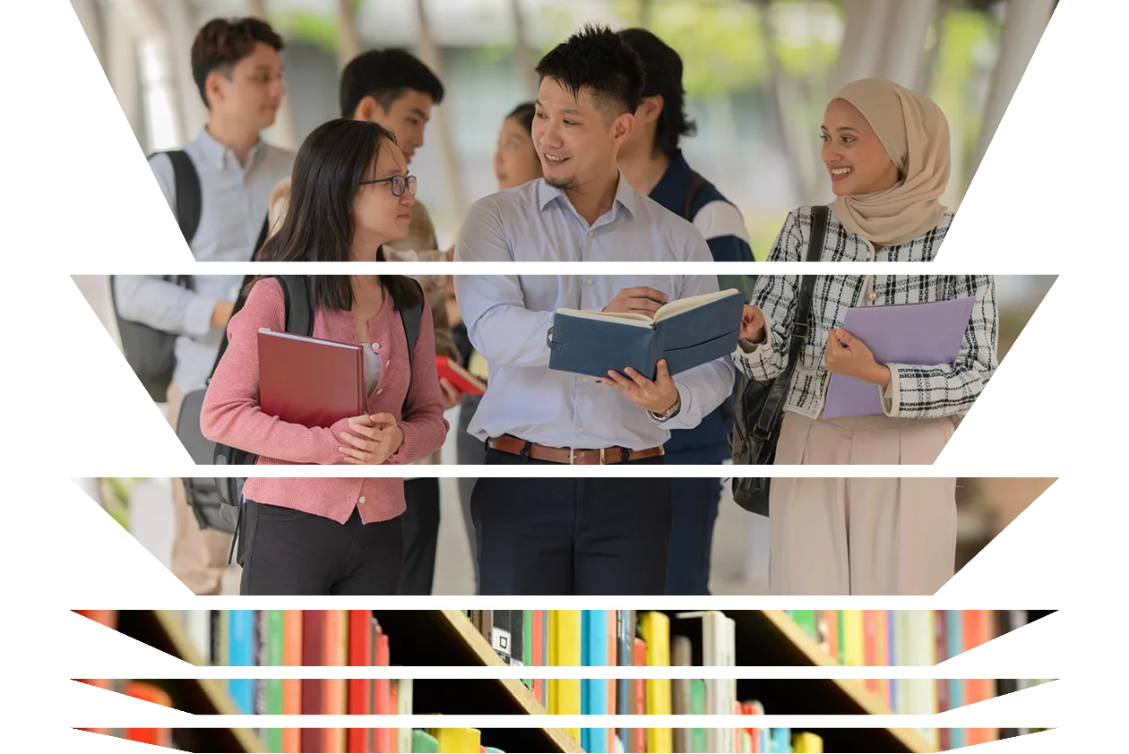 Asian male lecturer having conversation with students