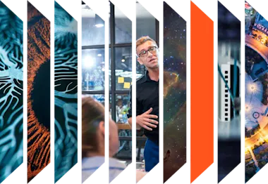 Collage of people, landscapes and technology