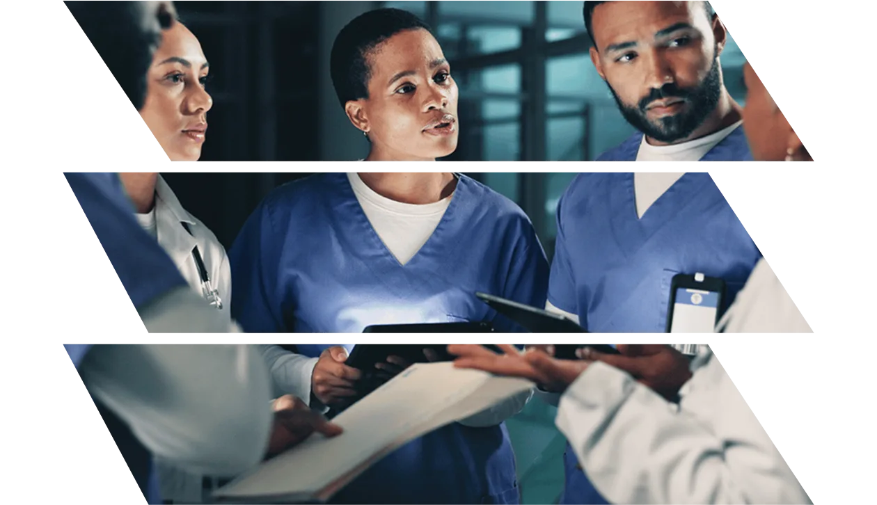 Medical team having a discussion in darkened room