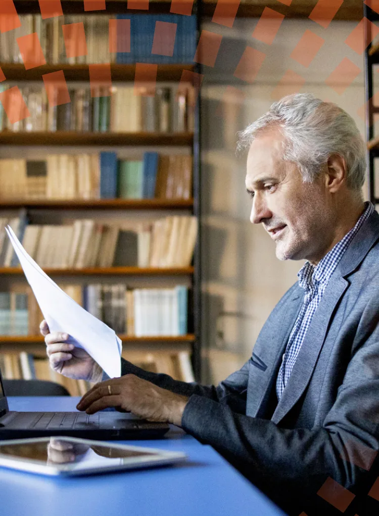University professor in library