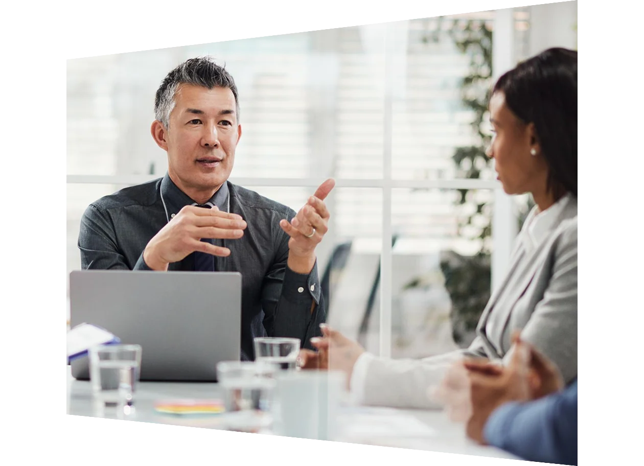Woman showing main information on tablet