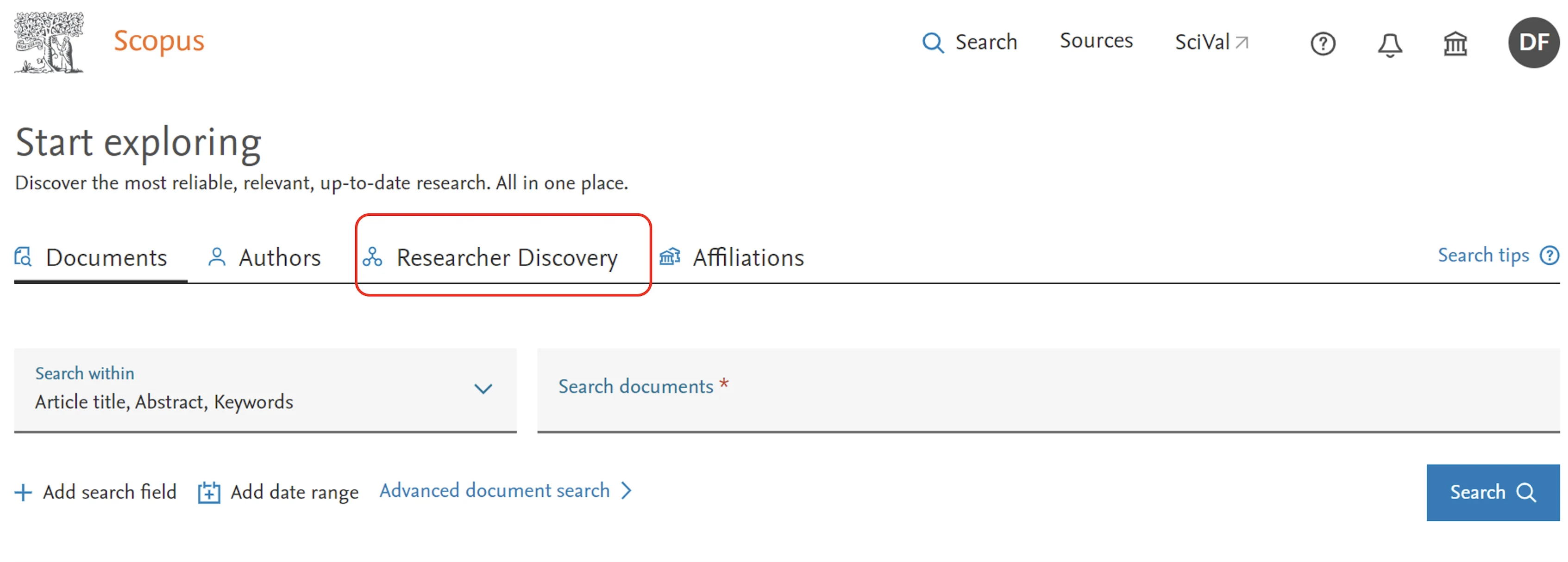 Scopus Researcher Discovery feature