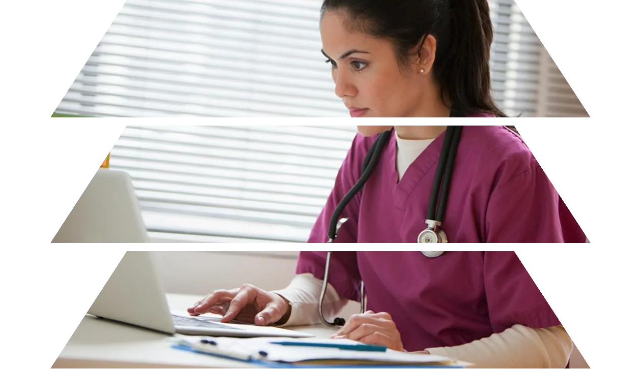 Nursing student working with a laptop