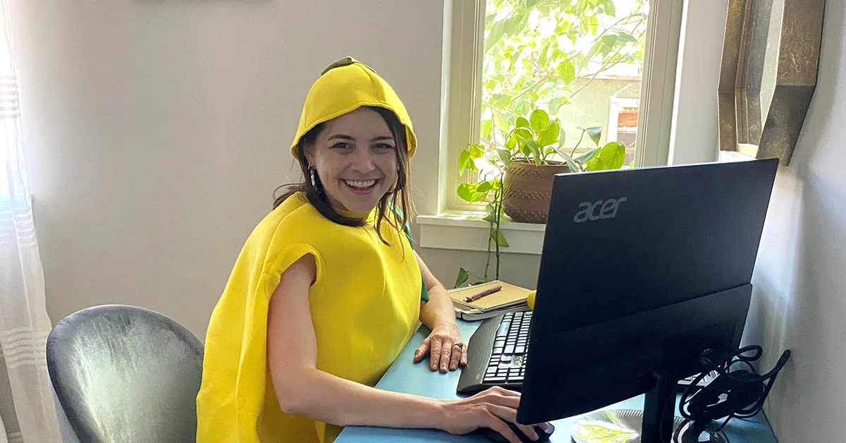 Photo of Jess Pritchard dressed as a lemon for Alex’s Lemonade Stand Foundation for Childhood Cancer
