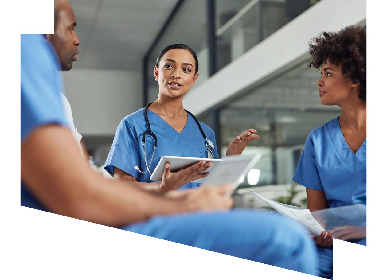 Group of medical practitioners having a discussion in a hospital