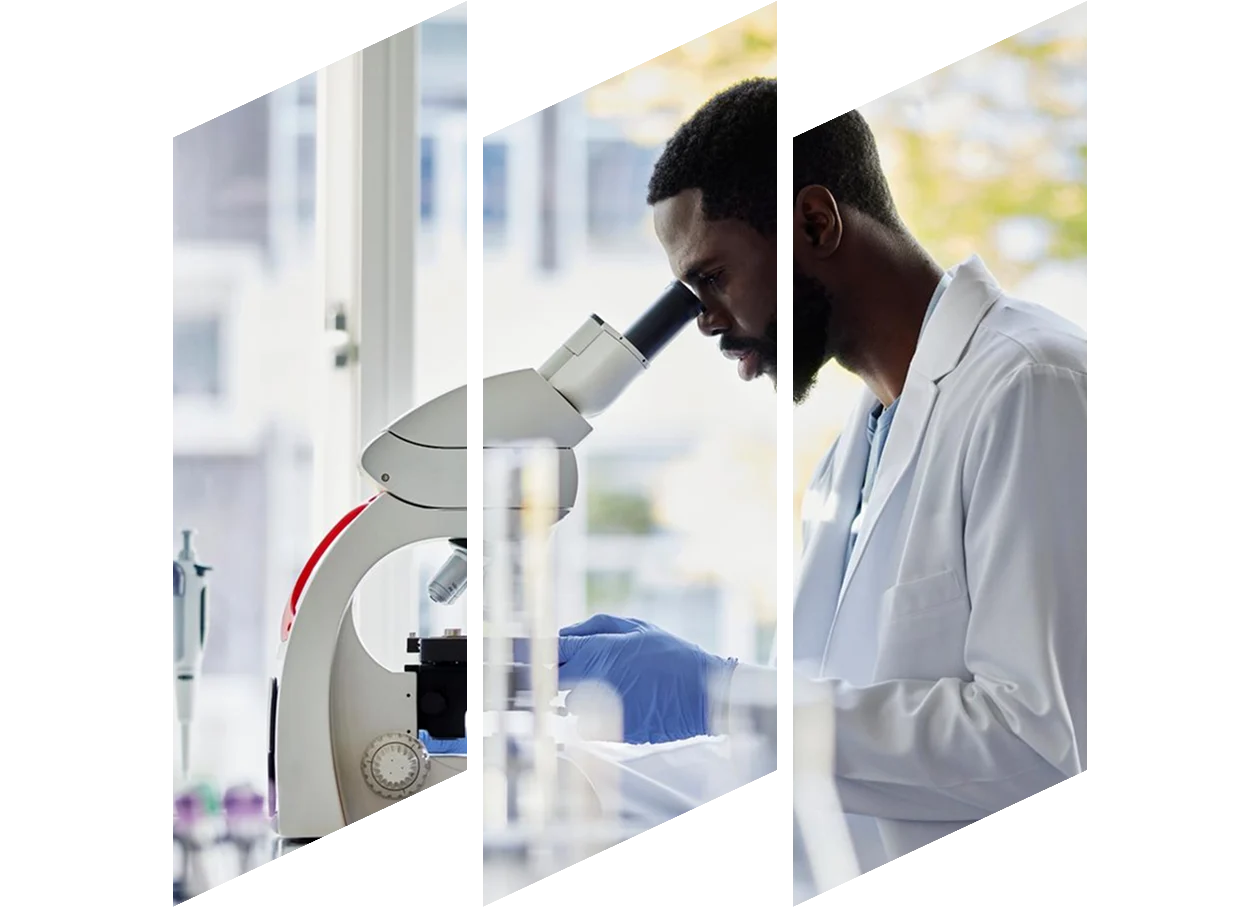 Scientist looking into a microscope