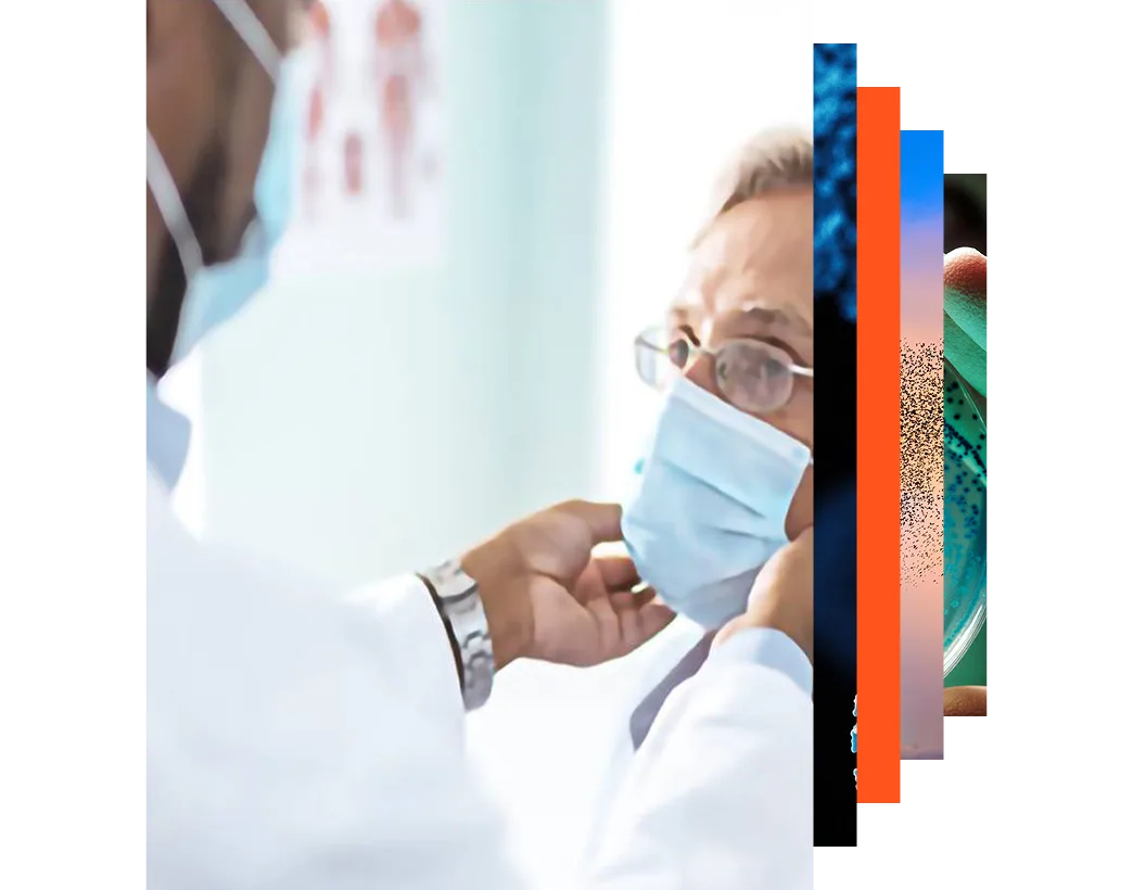Male doctor putting mask on female patient