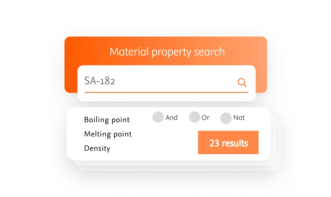 UI illustration showcasing Knovel material property search for SA-182
