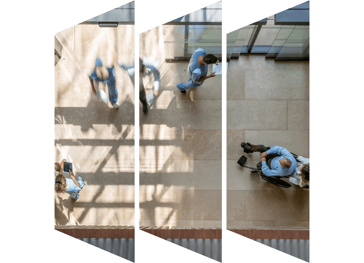 Aerial view of a busy hospital entrance