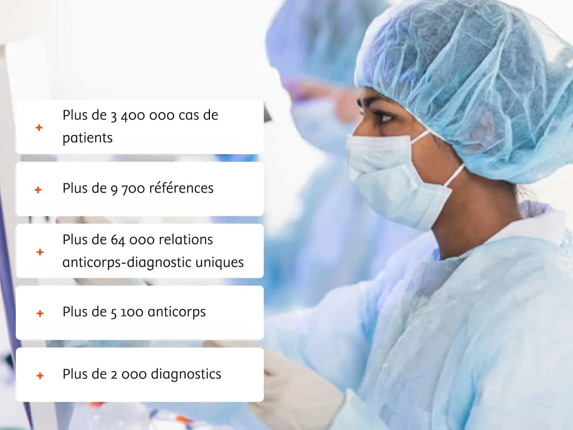 Pathologist examining slide with overlay of Immunoquery product features