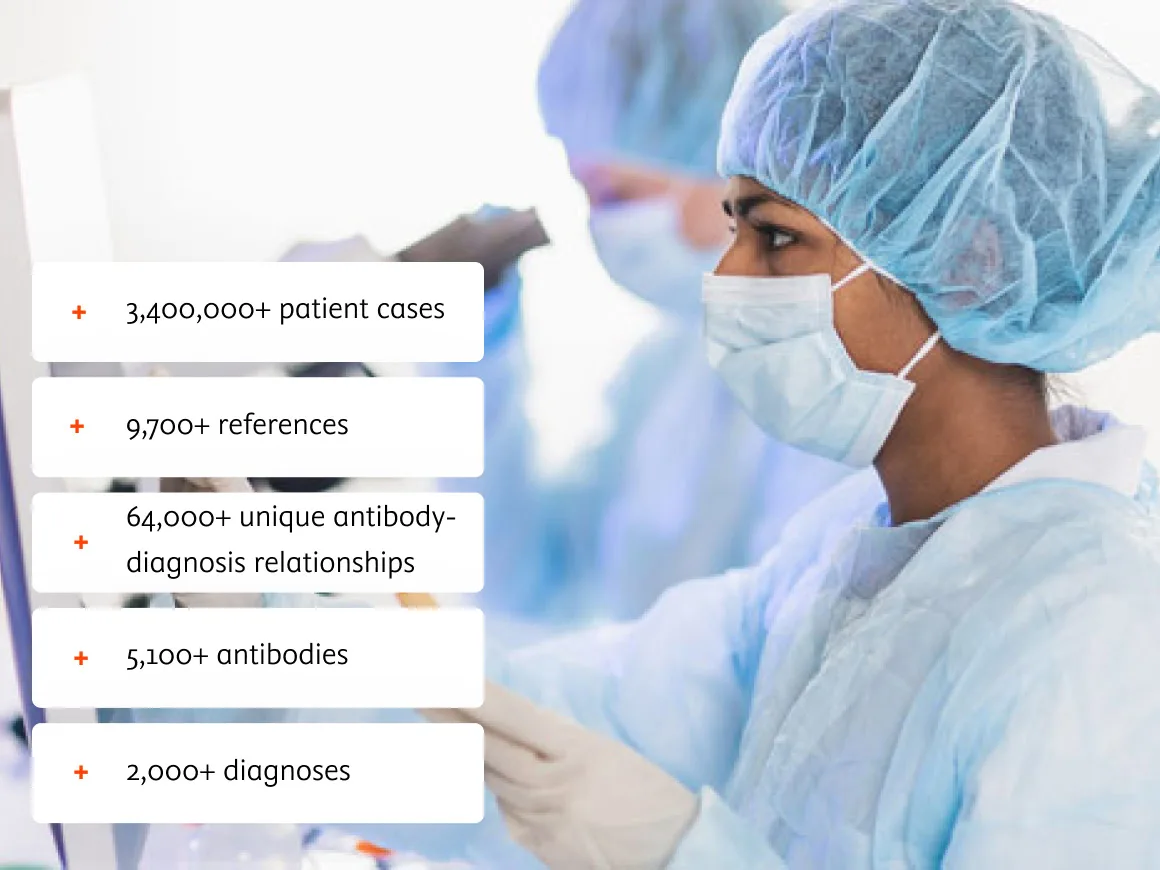 Pathologist examining slide with overlay of Immunoquery product features